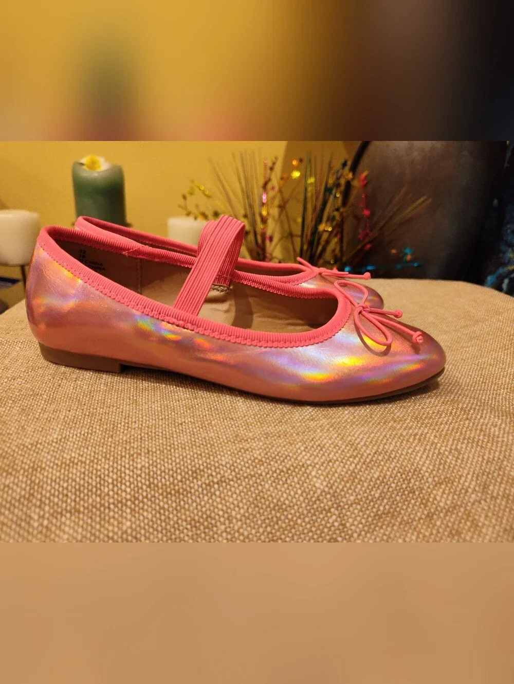 Old Navy Pink Iridescent Kids Ballet Flats with Bow